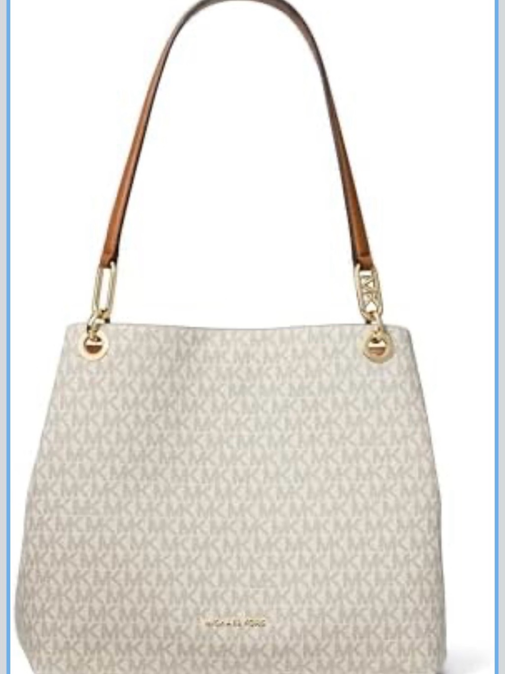 Michael Kors Cream Signature Tote With Brown Leather Strap
